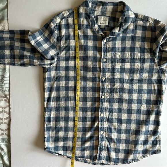 American Eagle Buffalo Plaid Button Down Shirt Cotton Blue Cream Men's L Preppy - Picture 10 of 12